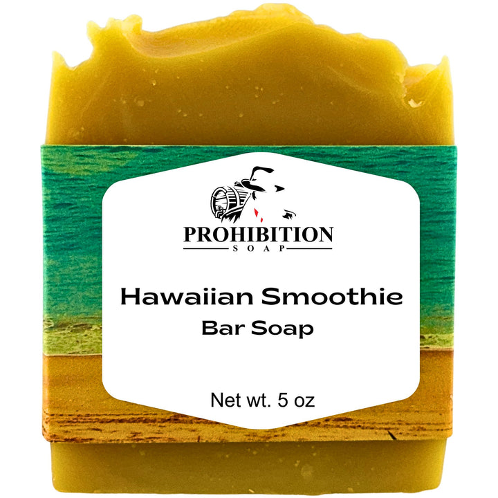 Hawaiian Smoothie bar soap with Prohibition Soap branding on a white background
