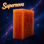 Bar of soap with 'Supernova' text against a space-themed background
