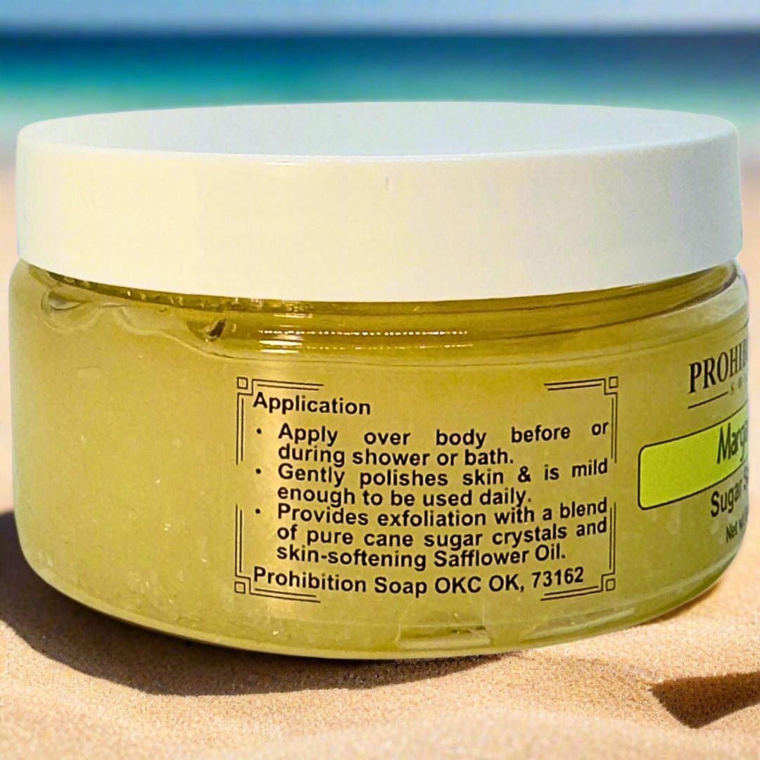 Margarita Sugar Scrub Application On A Sandy Beach - prohibitionsoap.com