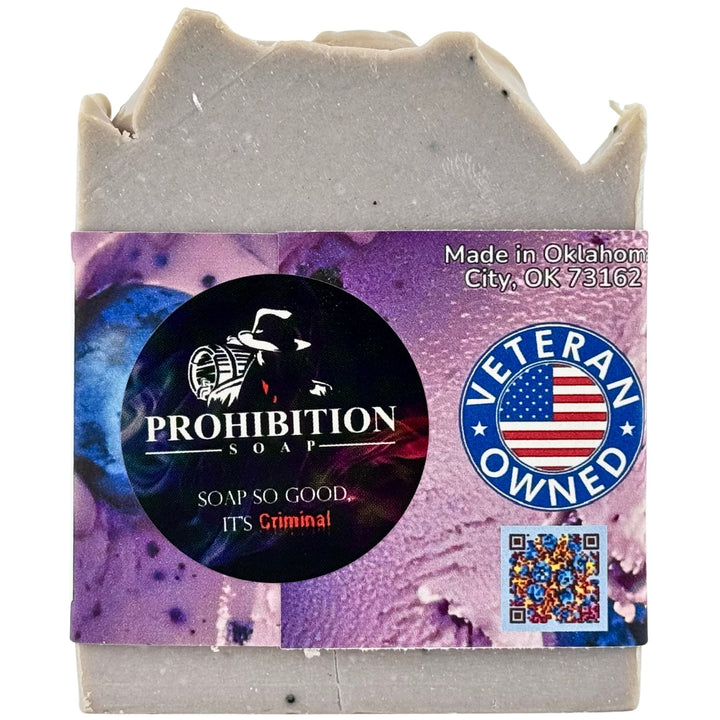 Bar of soap with Prohibition Soap packaging featuring a &