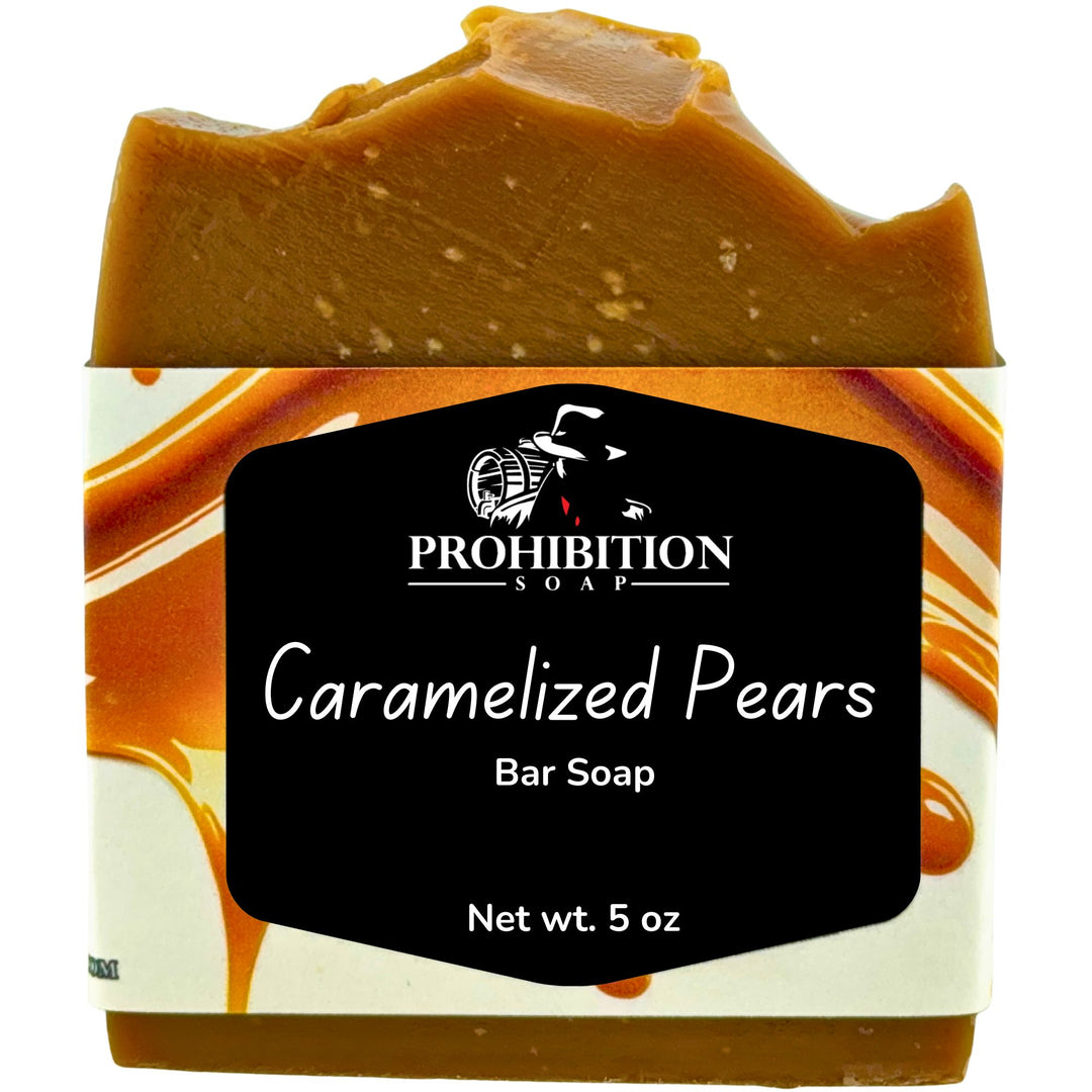 Caramelized Pears bar soap on white background