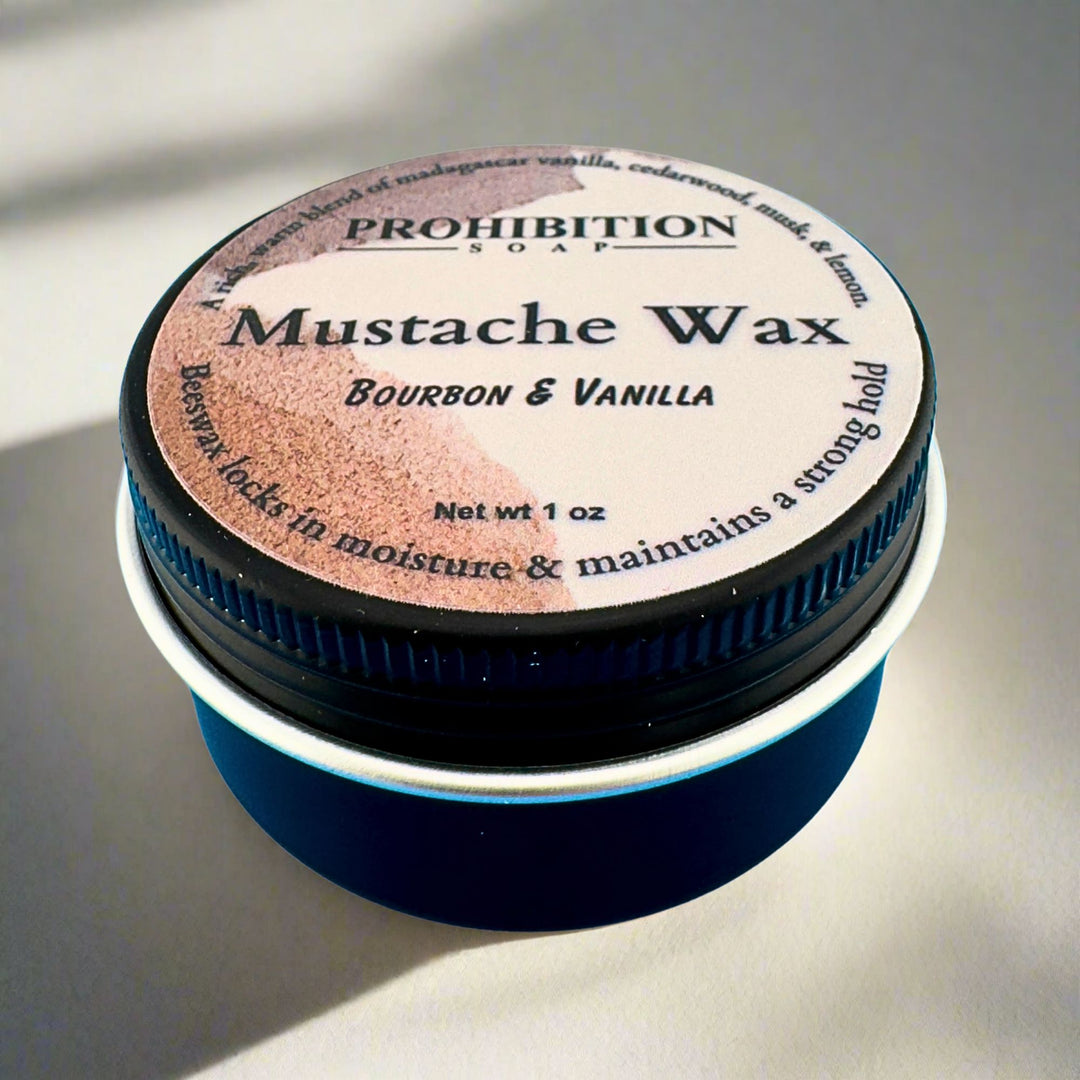 prohibition soap bourbon and vanilla mustache wax - prohibitionsoap.com