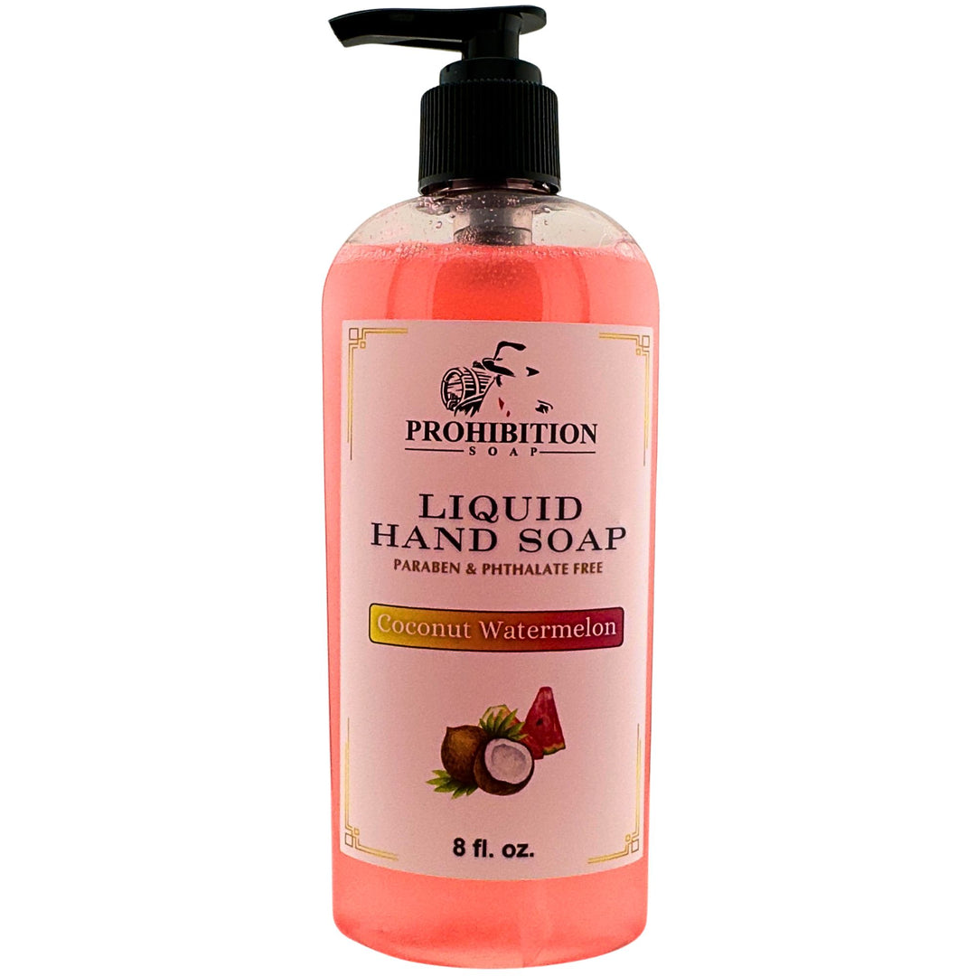 Coconut Watermelon Liquid Hand Soap white background - prohibitionsoap.com