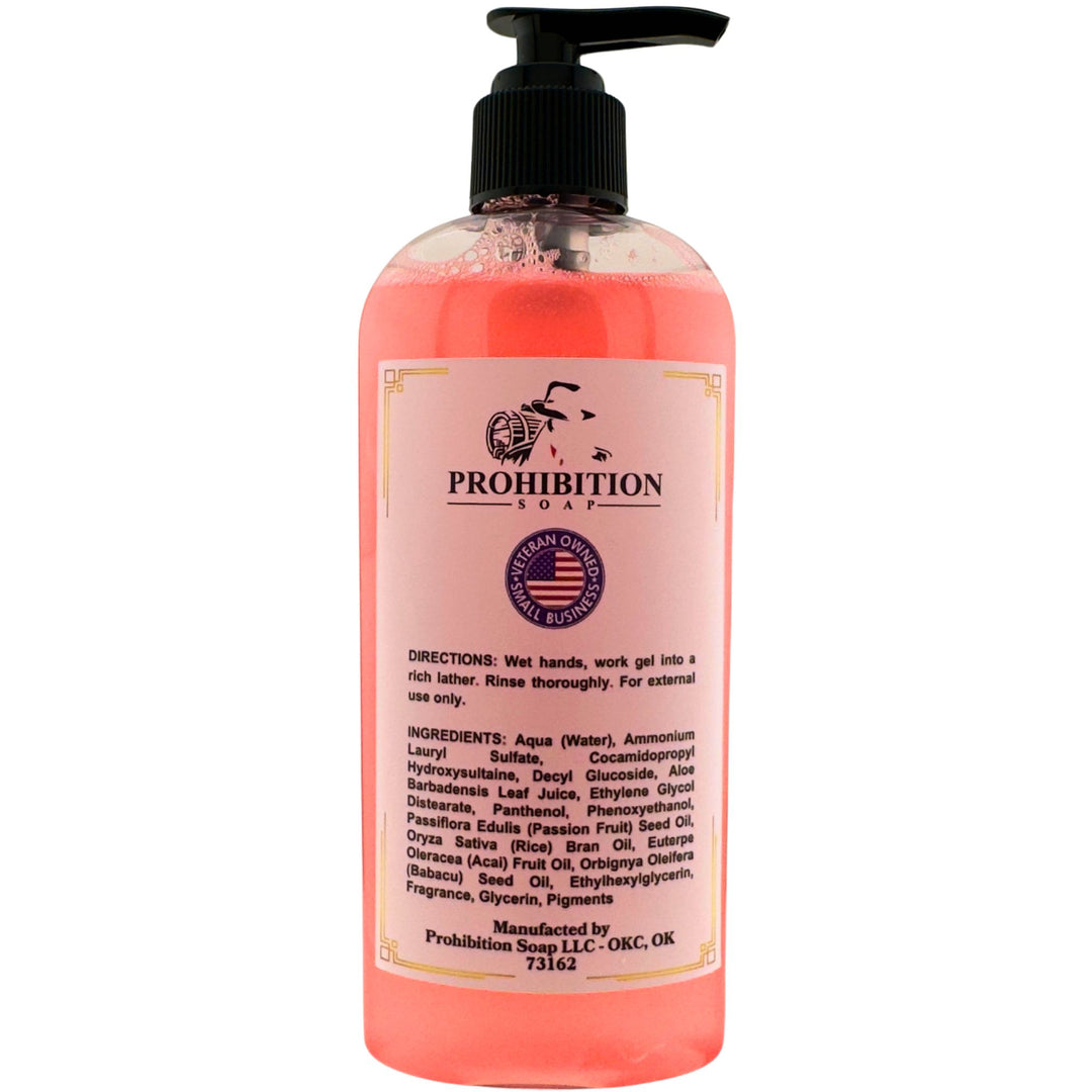 Coconut Watermelon Liquid Hand Soap white background back label - prohibitionsoap.com