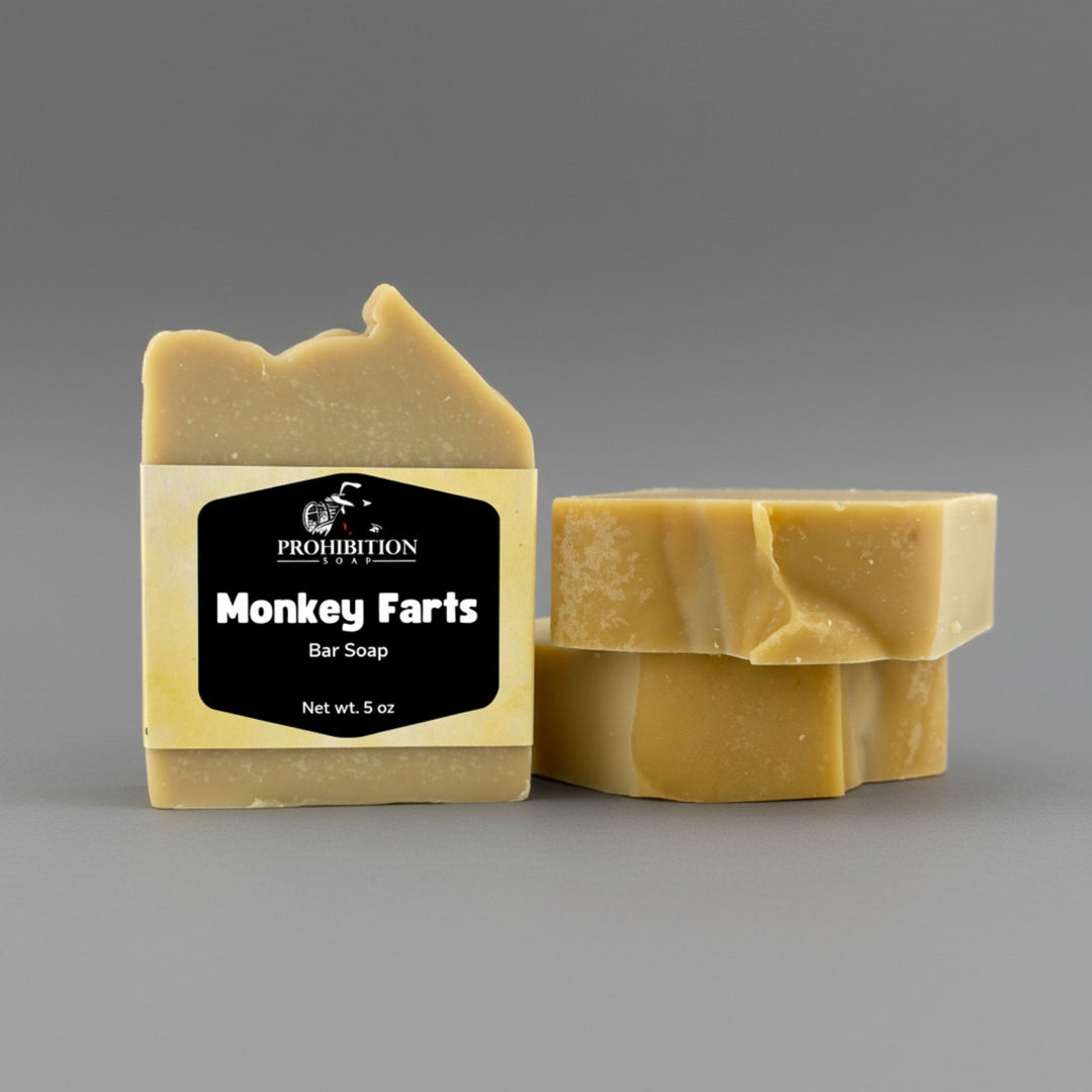A bar of handmade soap labeled &