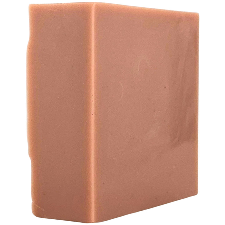 Brown rectangular bar of soap on a white background