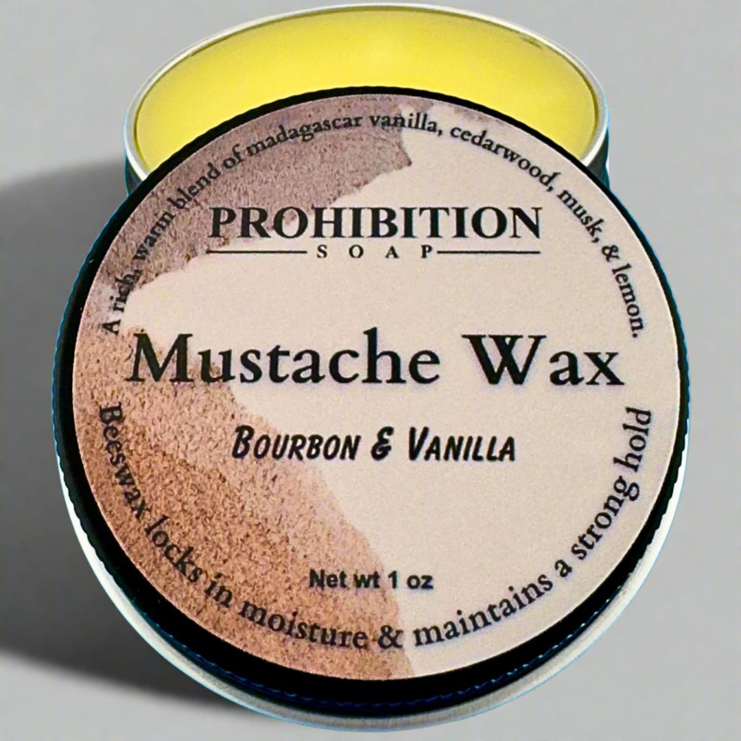 prohibition soap bourbon and vanilla mustache wax - prohibitionsoap.com